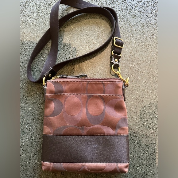 Coach Stripe Signature Logo Satin Canvas Crossbody Bag READ - Picture 2 of 8